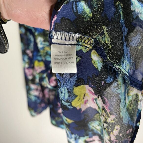 Charming Charlie | Navy Blue Floral Print Chiffon Long Sleeve Top Large Prairie - Picture 4 of 5
